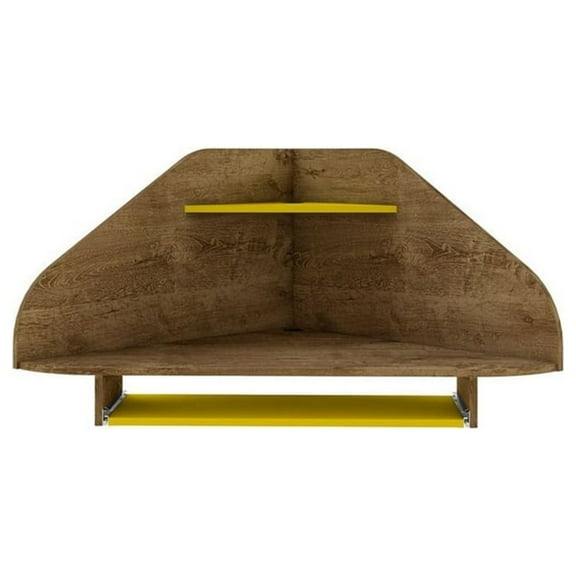 Bradley Floating Corner Desk with Keyboard Shelf in Rustic Brown and Yellow