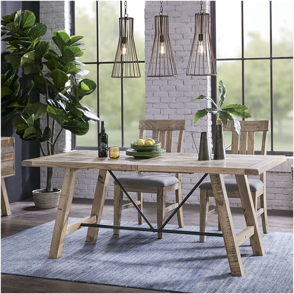 Sonoma Natural Solid Pine Wood Dining Table for 6, Rustic Rectangular Farmhouse Kitchen Table with Metal Support