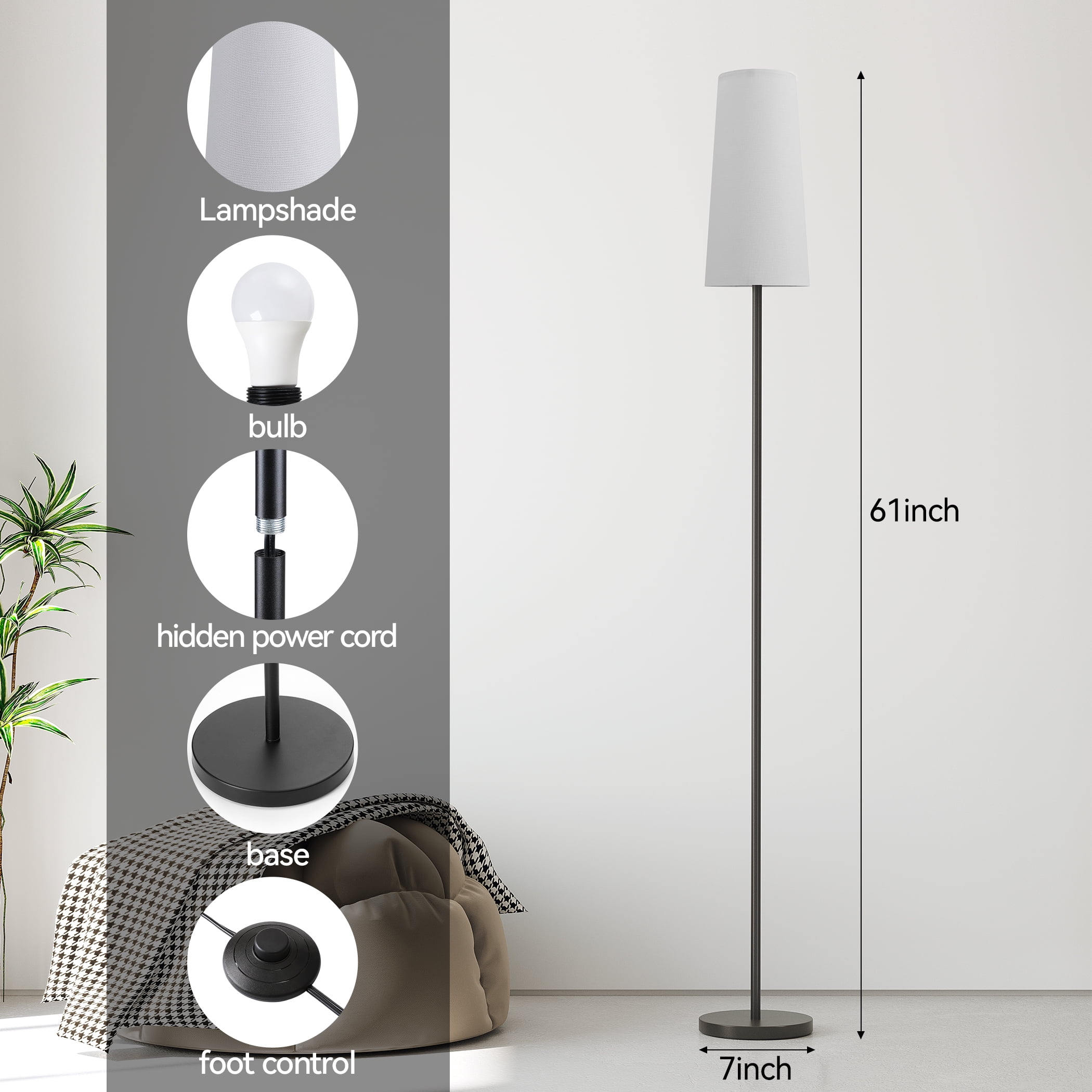 Sunmory Floor Lamp, Floor Lamps for Living Room/Bedroom/Office, Standing Lamp with LED Bulb, 3 Color Temperature Tall Lamp, Suitable for Modern/Boho/Farmhouse and Other Home Decor Styles