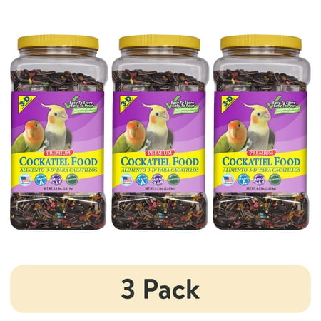 (3 pack) 3-D Pet Products Premium Cockatiel Bird Food Seeds, with Probiotics, 4.5 lb. Stay Fresh Jar