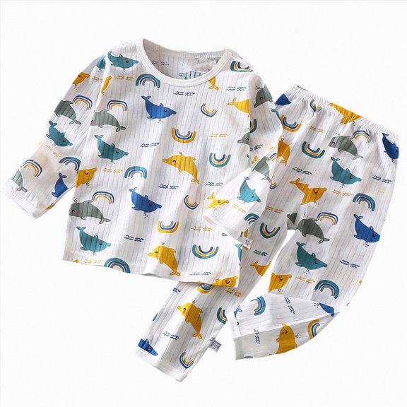 CAUYDY 1T 2T Infant Boys Pajamas Baby Girls Sleepwear Long Sleeve T-Shirt and Elastic Waist Pants 2PCS Set Toddler Outfits Winter,Blue