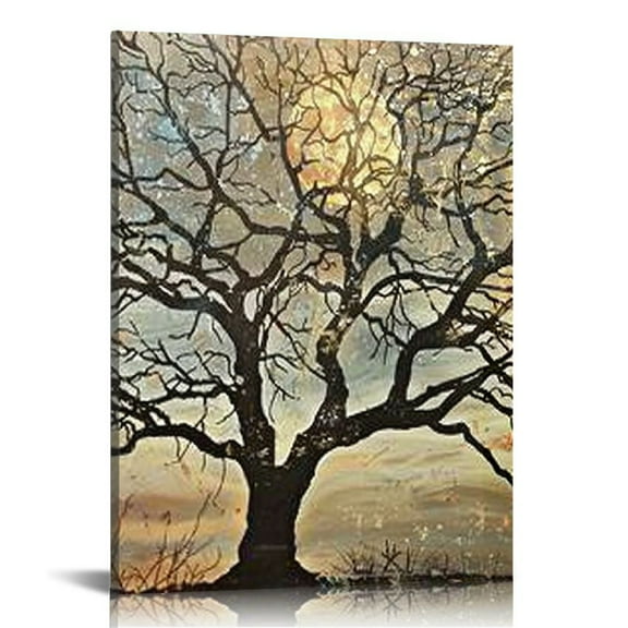 Shiartex  Tree Paintings Canvas Wall Art Brown Modern Abstract Textured Old Tree Art Wall Decor for Bedroom Living Room