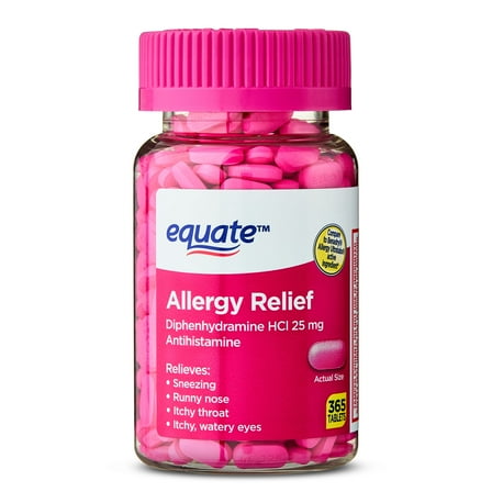Equate Allergy Relief Diphenhydramine HCl 25 mg Antihistamine Tablets, 365 Count, Compare to Benadryl® Allergy Ultra tab® Active Ingredient
