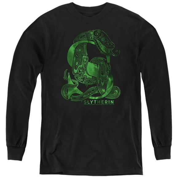 Harry Potter Slytherin S Logo Kids Long Sleeve T Shirt (Small) for Youth Boys and Girls, Black