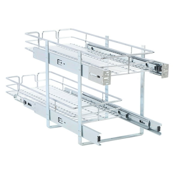 Organizer Pull Out Storage Shelf, 11x21in Pull Out Cabinet Organizer 2 Tier Plated for Kitchen