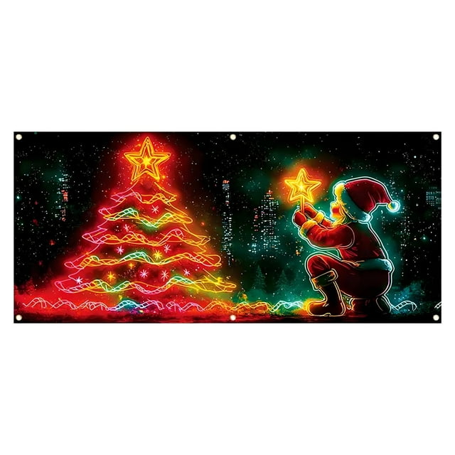 Huanglei Fluorescent Garage Door Banner | Festive Holiday For Parties | 157x71in Santa Photography Background