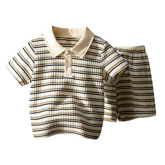 Boys Summer Casual Outfit Striped Knit T Shirt Shorts Two Piece Toddlers Kids Clothes