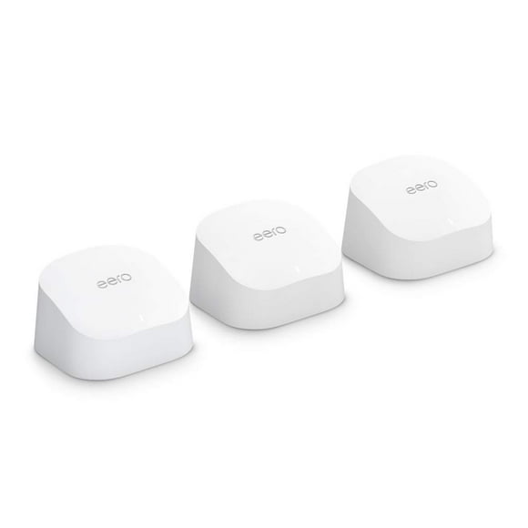 Certified Refurbished Amazon eero 6 mesh wifi system - Supports internet plans up to 500 Mbps, Coverage up to 4,500 sq. ft., Connect 75+ devices, 3-pack (1 rou