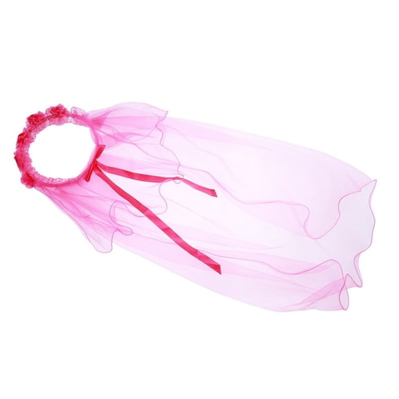 Flower Girl Hair Wreath, Lace Bridal Headband with Long Veil for Wedding Party Vacation Beach, Kids Girls Accessories, Hot Pink
