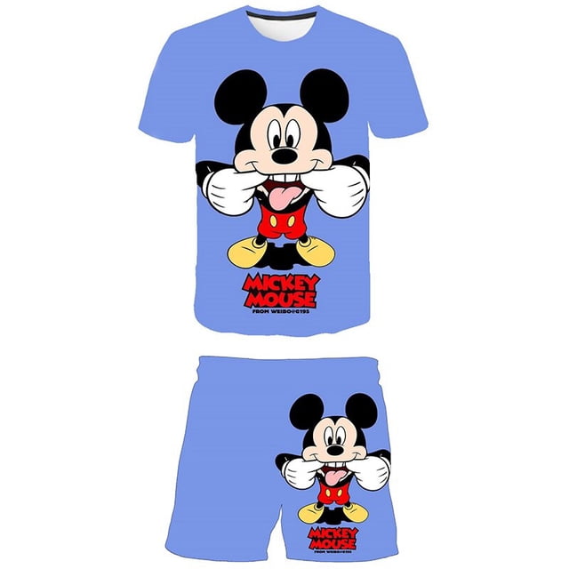 Conjuntos de ropa de Mickey para niñas pequeñas, camisetas y pantalones cortos informales para niños, trajes de ropa, trajes de disfraces de dibujos animados con estampado de verano 6T Gao Jinjia LED