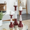 thumbnail image 3 of DecMode Indoor 20", 16", 12"H Farmhouse Mahogany Candle Holder, Red, 3 - Pieces, 3 of 12