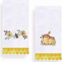 Watercolor Bee Flowers Kitchen Dish Towel 18 x 26 Inch, Honey Jar Summer Towels Dish Cloth for Cooking Baking Set of 2