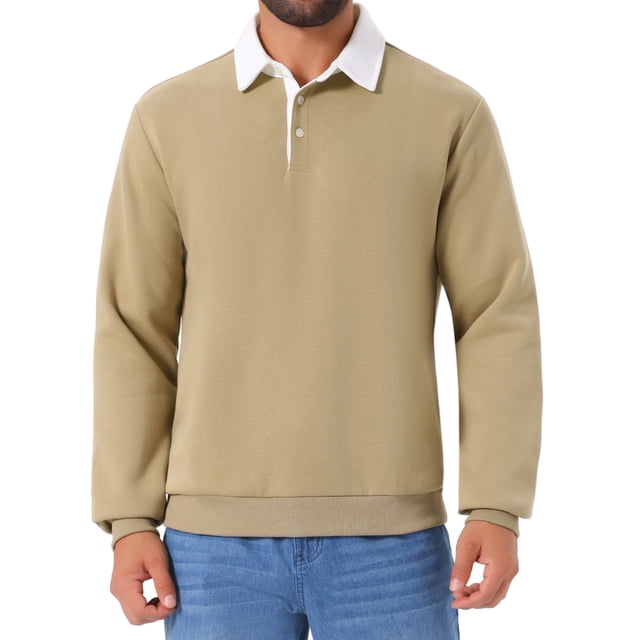 INSPIRAR CHIC Sudadera de Polo de Manga Larga con Cuello Contrastante para Hombre 2XL Caqui