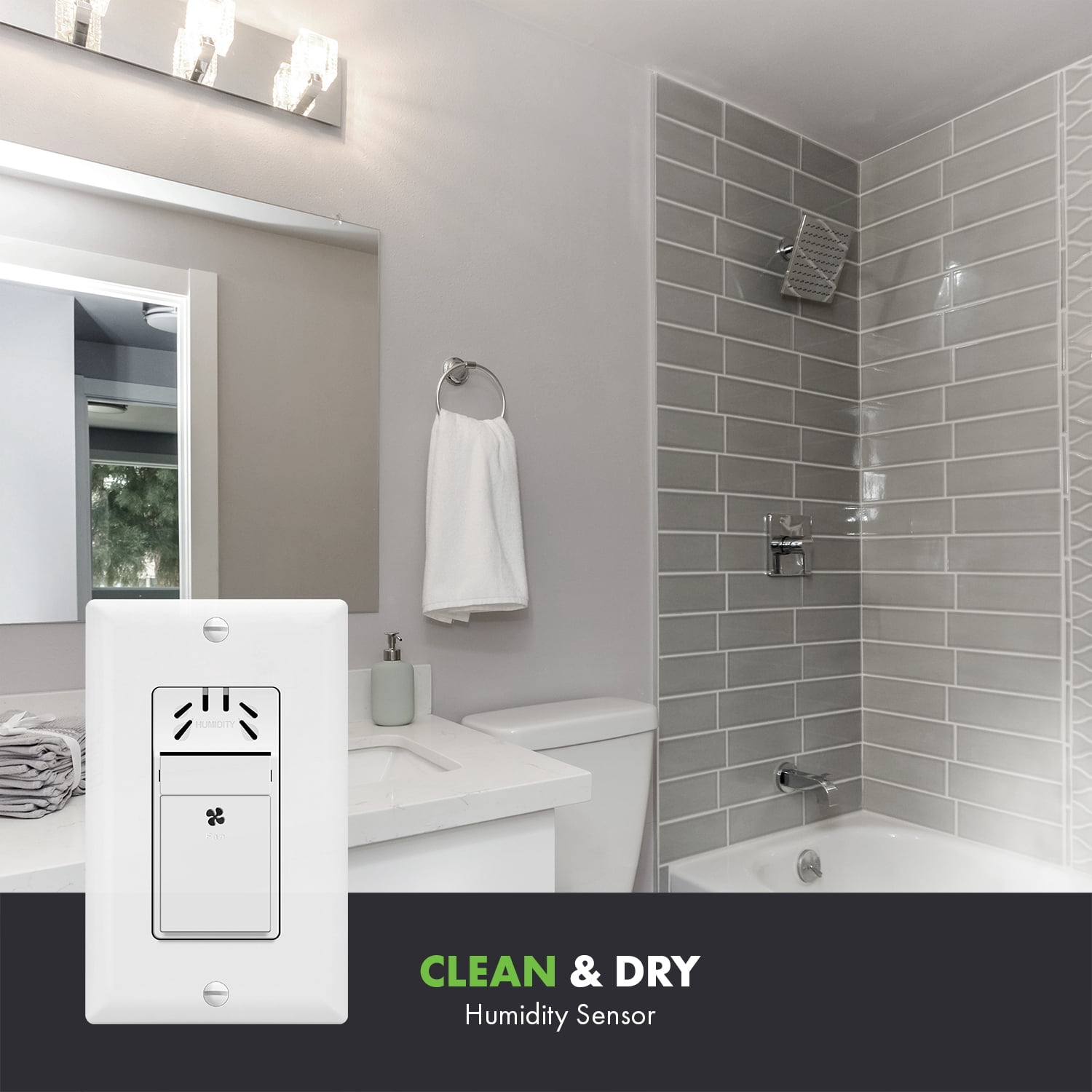 TOPGREENER Humidity Sensor Switch for Ventilation Fan, Air Moisture Detection, Bathroom Automated Control, Adjustable Timing, Neutral Wire Required, White