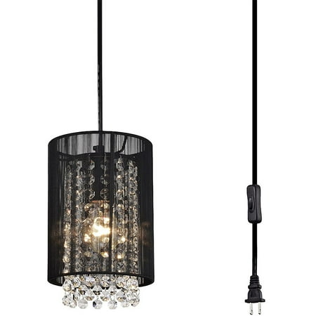 

YANSUN 1 -Light Modern Mini Crystal Black Mesh Bathroom Pendant Lights Lamp Body Lighting Fixtures for Kitchen Island Bedroom Bar Black