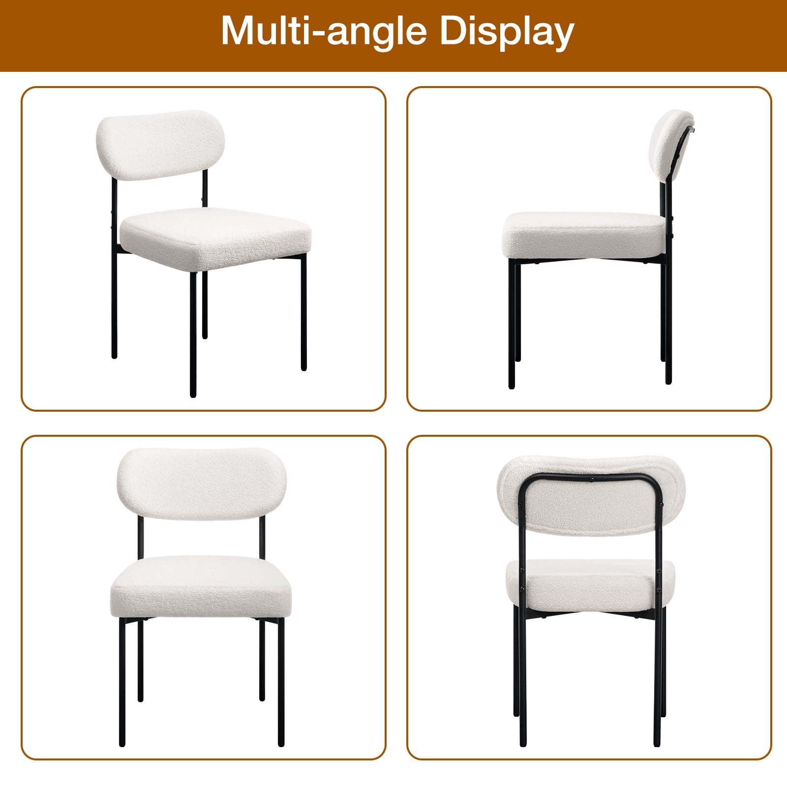 Hommpa Boucle Dining Chairs Set of 2 Modern Upholstered Kitchen Dining Room Chairs with Backrest & Metal Legs Accent Side Chairs White for Dining Kitchen Living Room Bedroom