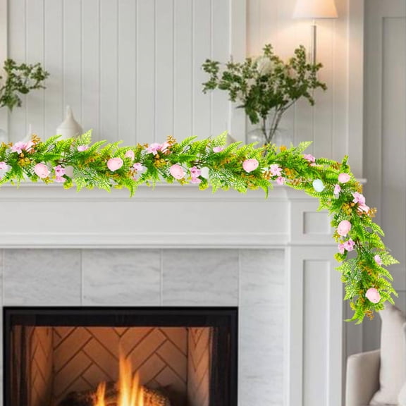 JLFNYA Easter Garland, Easter Garland for Mantle,74.8" 74.8inch Easter Artificial Eggs Vines Real Eucalyptuss Simulation Rattan Home Wedding Spring Festival Decoration