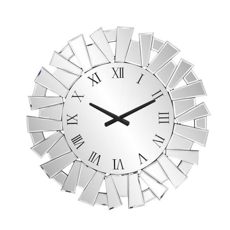 Home Roots 635635 27 in. Silver Mirrored Glass Silent Analog Sunburst Wall Clock Home Roots 635635 27 in. Silver Mirrored Glass Silent Analog Sunburst Wall Clock fe 662685 0 eb 3