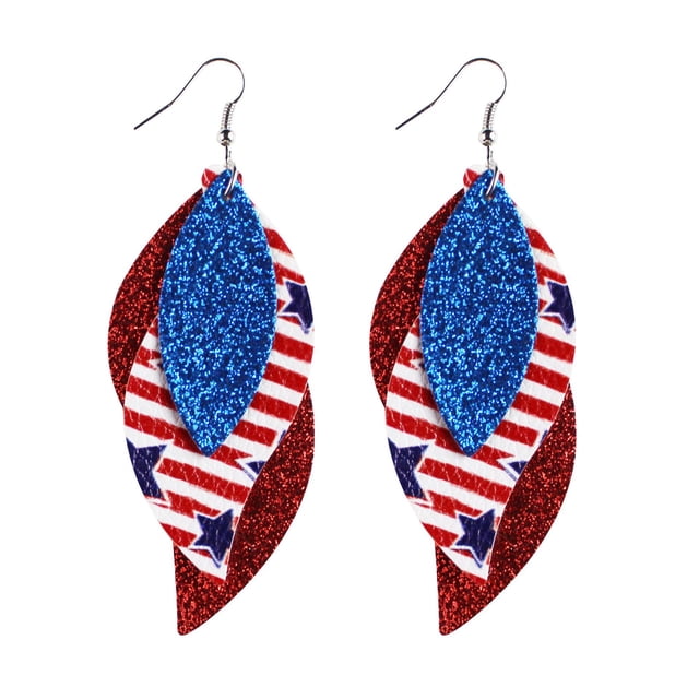 Pendientes de cuero PU con diseño del Día de la Independencia, gotas de agua, estrellas y rayas, estrellas para mujer