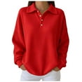 thumbnail image 3 of UTSJKR Tunic Tops for Women Loose Fit Dressy Waffle Knit Long Sleeve Shirts Trendy Fall Button Up Crewneck Sweater Casual Pullover Red XL, 3 of 9