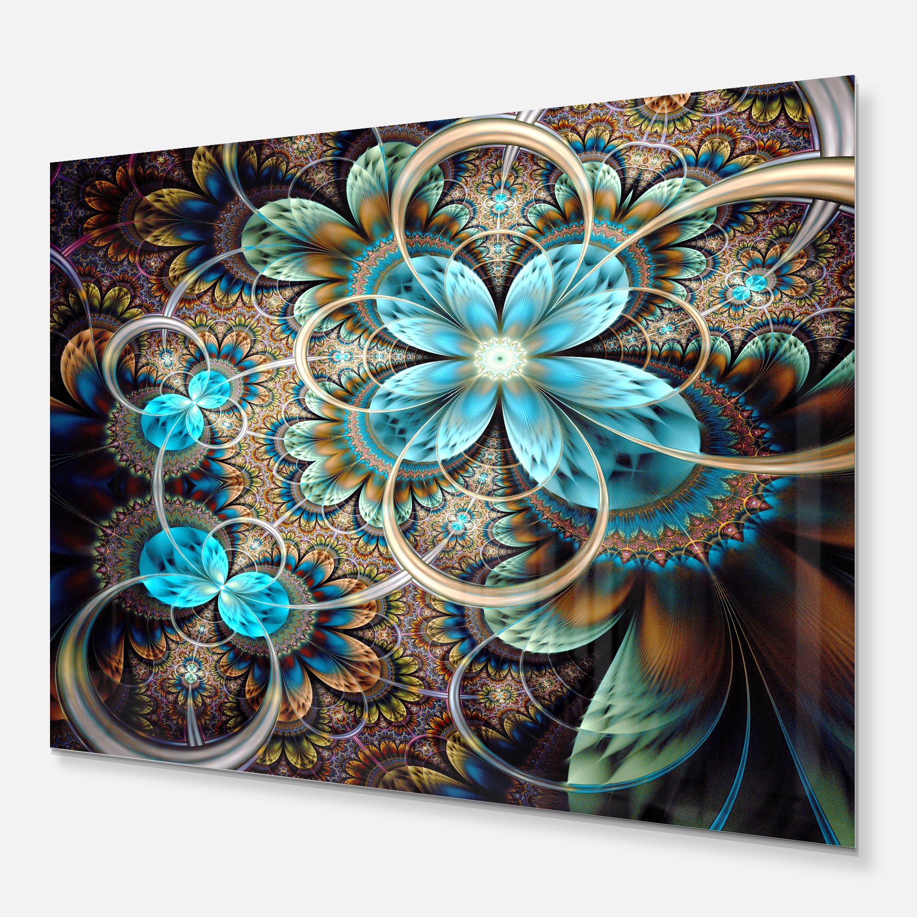 Designart 'Colorful Fractal Flowers with Blue Shade' Metal Wall Art