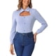 thumbnail image 1 of INSPIRAR CHIC Blusa Elegante Casual de Manga Larga con Cuello Choker y Estampado de Houndstooth para Mujeres XL Azul Claro, 1 of 6