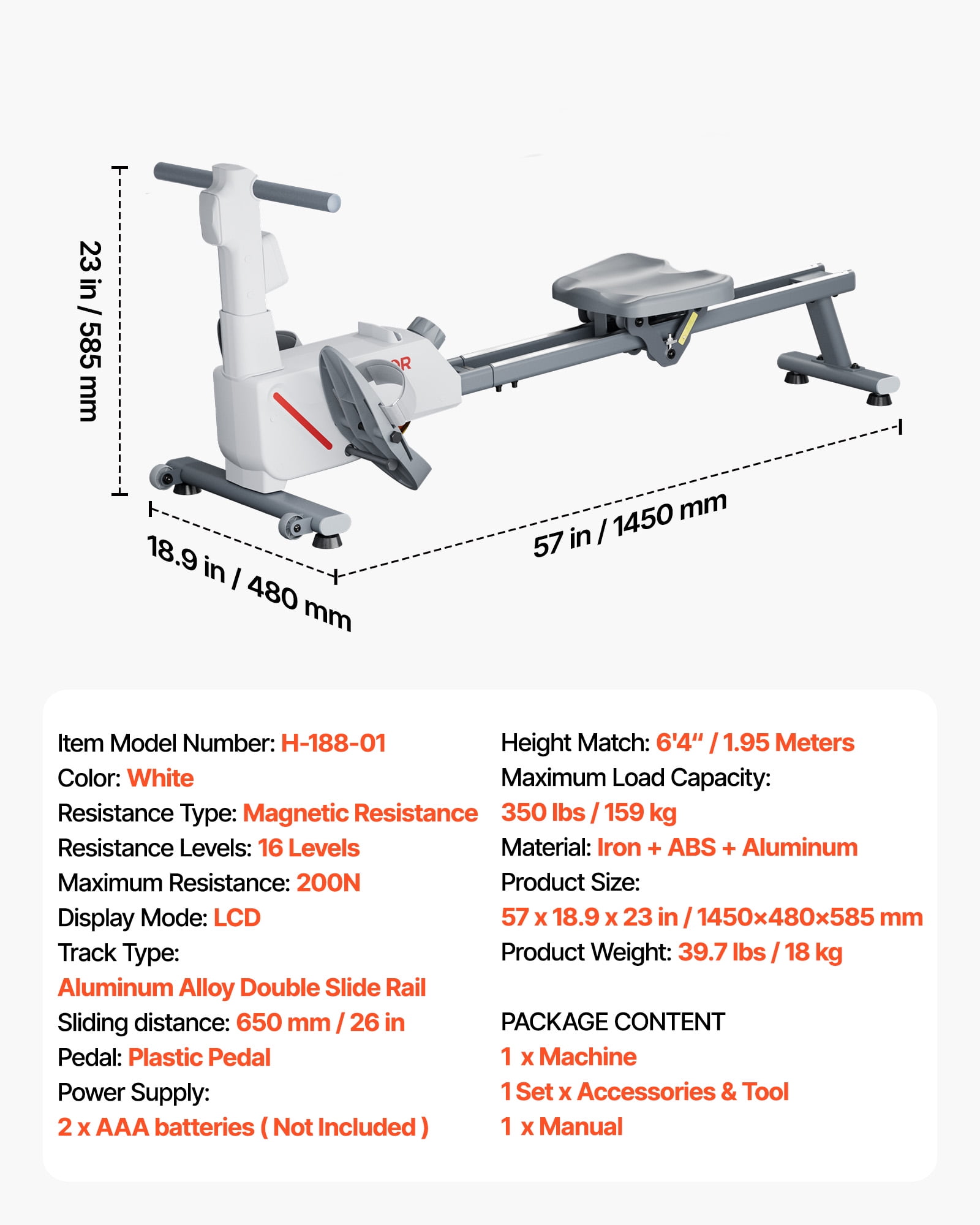 VEVOR Magnetic Rowing Machine,16-Level Quiet Resistance Adjustable, Foldable Rower Machine for Home, 350 LBS Weight Capacity, Row Machines with Dual-Slide Rail, Bluetooth APP Compatible & LCD Monitor