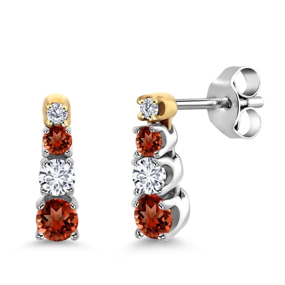 Gem Stone King 0.53 Cttw Red Garnet White Lab Grown Diamond and Created Moissanite Earrings for Women | 925 Silver and 10K Yellow Gold | Fine Jewelry Gifts for Women Mom Wife Her