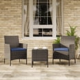 thumbnail image 2 of 3-Piece Patio Furniture Set PE Rattan Wicker Outdoor Chairs with Cushions Glass Coffee Table Steel Frame for Garden Deck Porch, 2 of 8