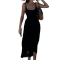 thumbnail image 2 of hirigin Women's Summer Tank Dress, Vintage Sleeveless Scoop Neck Solid Color Midi A-line Dress, 2 of 9
