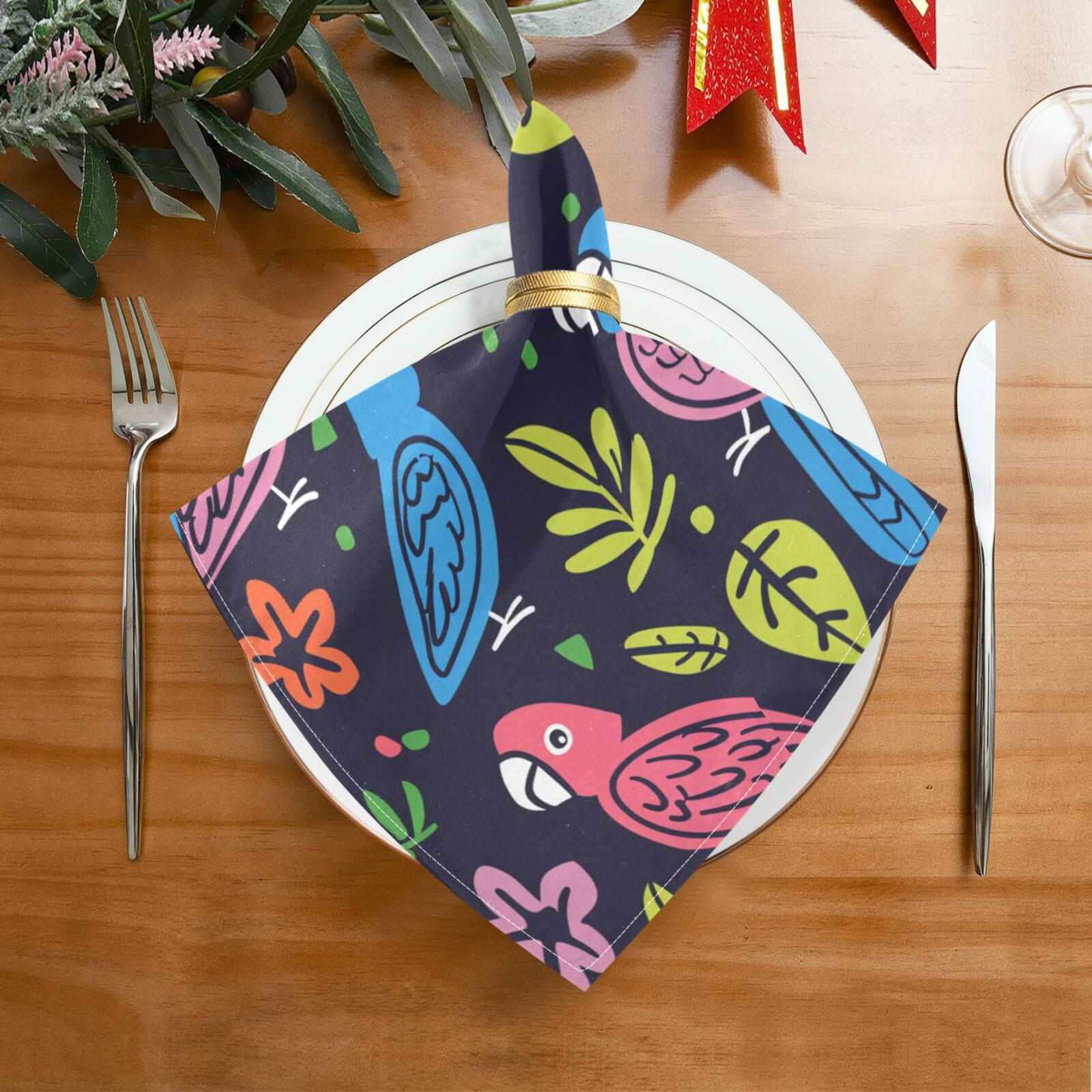 JSTEL Cartoon Cute Parrot Cloth Napkins Set of 6, 20x20 Inch Washable and Reusable Napkin for Decoupage Dinner Party Everyday Use