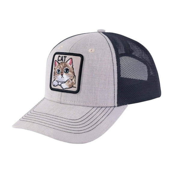Unisex Embroidered The Cat, 6-Panel Trucker Hat, Khaki/Black, Adjustable Fit