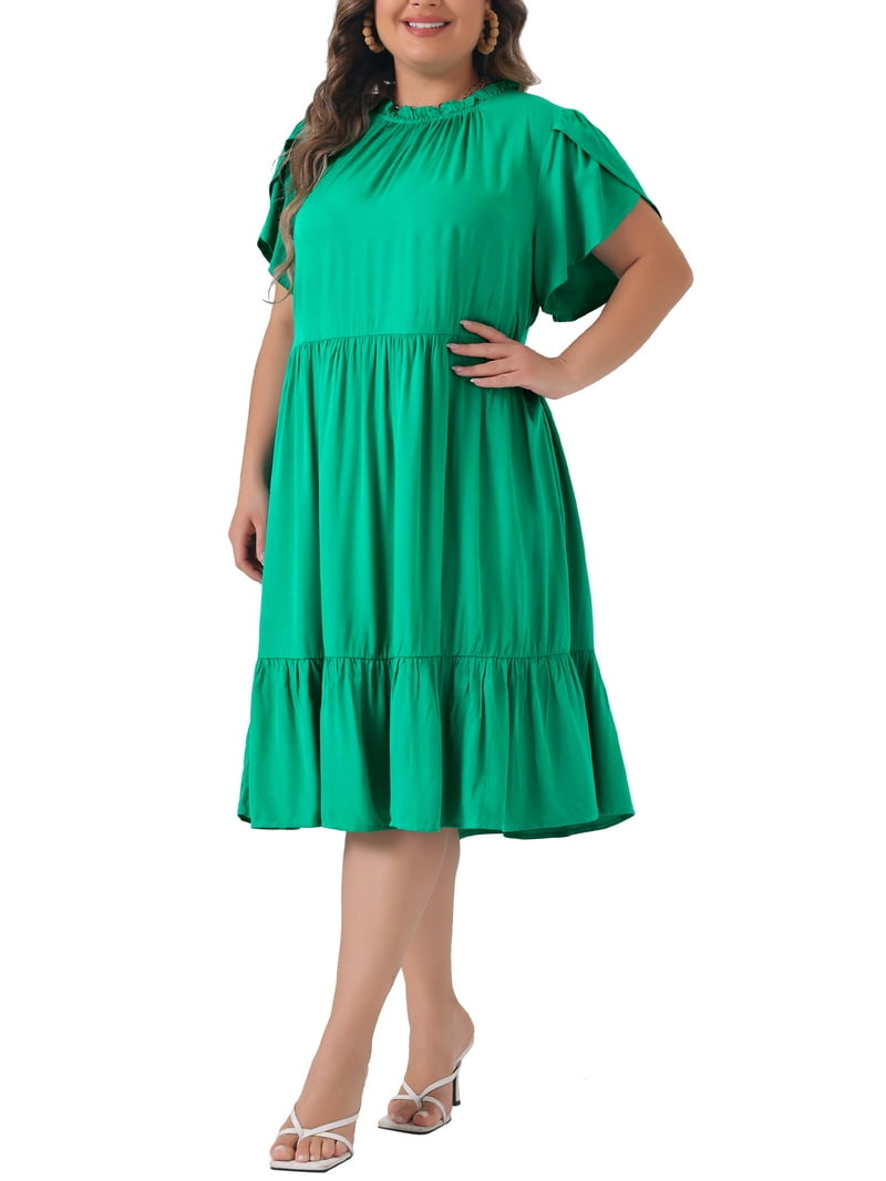 DARING DIVA Plus Size Tie Back Boat Neck Midi Length Dress 2X Green -  Walmart.com