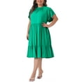 thumbnail image 2 of DARING DIVA Plus Size Tie Back Boat Neck Midi Length Dress 1X Green, 2 of 6
