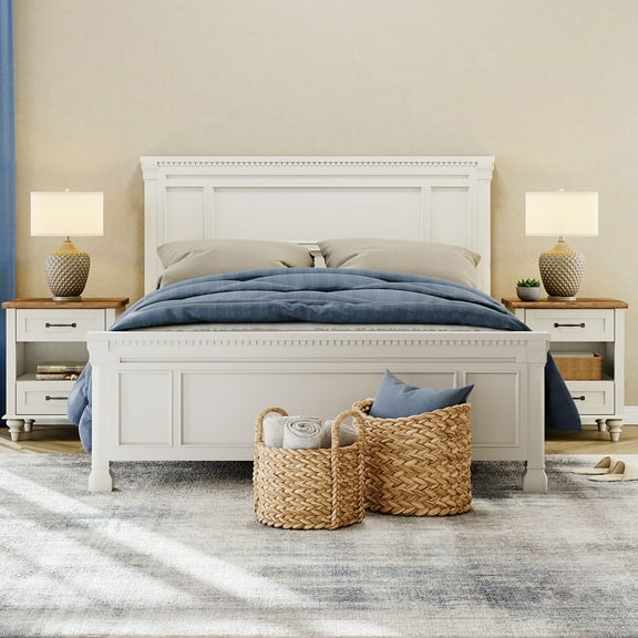 FITUEYES Nightstand with Charging Station & 2 Drawers, Set of 2, White