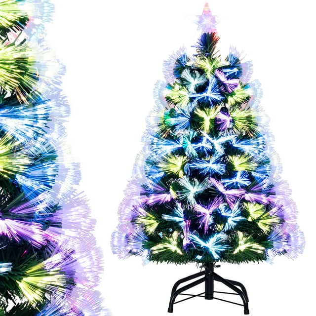 Costway 3 FT Fiber Optic Christmas Tree with 93 Branch Tips Topper Star Folding Metal Stand