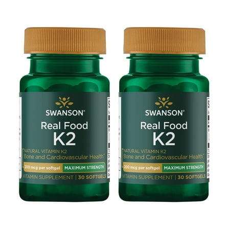 Swanson Maximum Strength Vitamin K2 (Menaquinone-7)-Vitamin Supplement Supporting Cardiovascular and Bone Health-Made from Japanese Natto to Help Regulate Calcium (30 Softgels, 200mcg Each) (2 Pack)