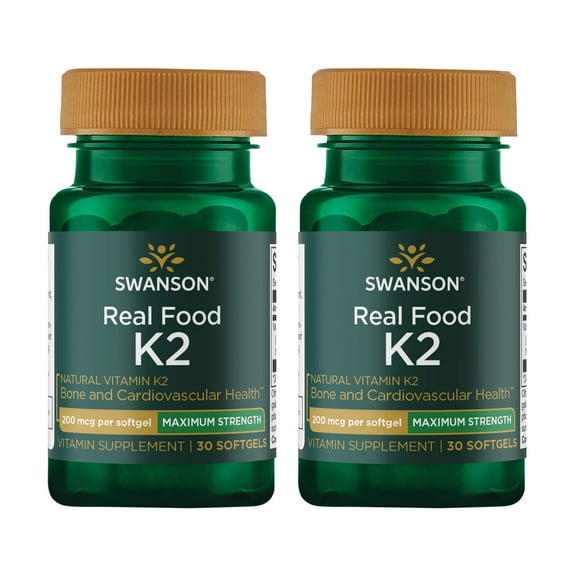 Swanson Maximum Strength Vitamin K2 (Menaquinone-7)-Vitamin Supplement Supporting Cardiovascular and Bone Health-Made from Japanese Natto to Help Regulate Calcium (30 Softgels, 200mcg Each) (2 Pack)