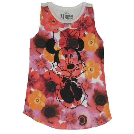 Minnie Mouse (Disney)  Girls Juniors Tank Top - Head in Hands Over Floral