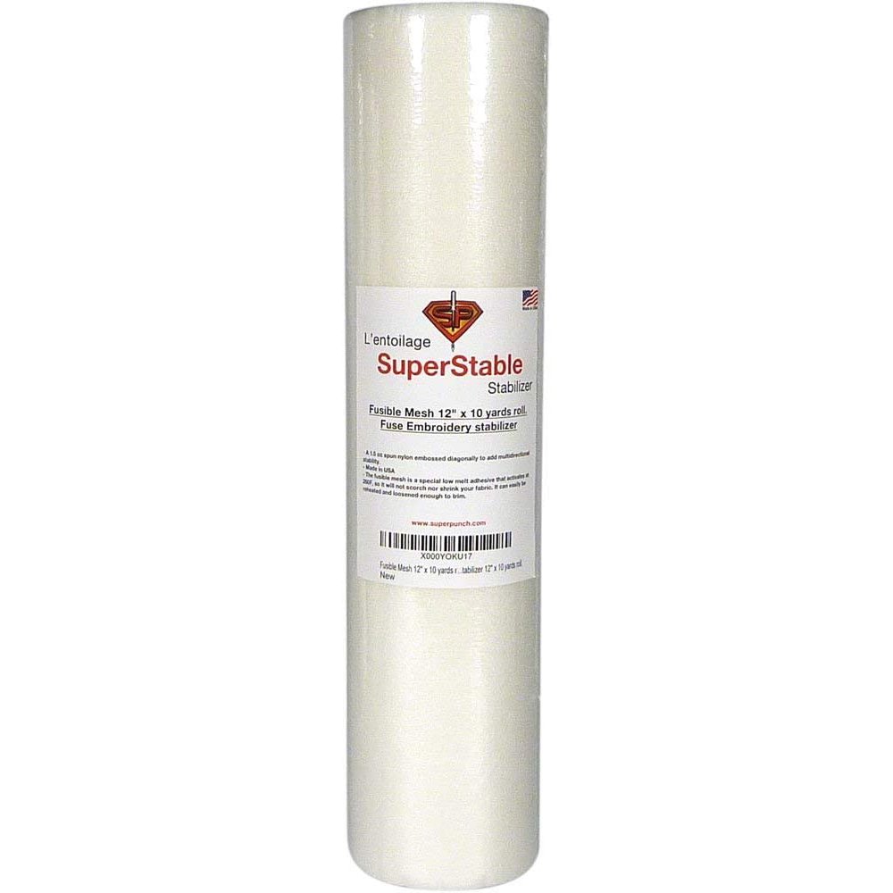 Fusible Mesh Stabilizer 1.5 oz 12 inch x 10 Yard Roll. SuperStable Fuse Embroidery Stabilizer