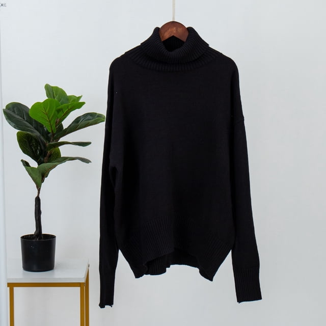 Dvkptbk Chandails pour Femmes Chandail d'Automne et d'Hiver pour Femmes en Tricot Ample avec une Couleur Classique Chandail à Col Rond Vêtements en Liquidation