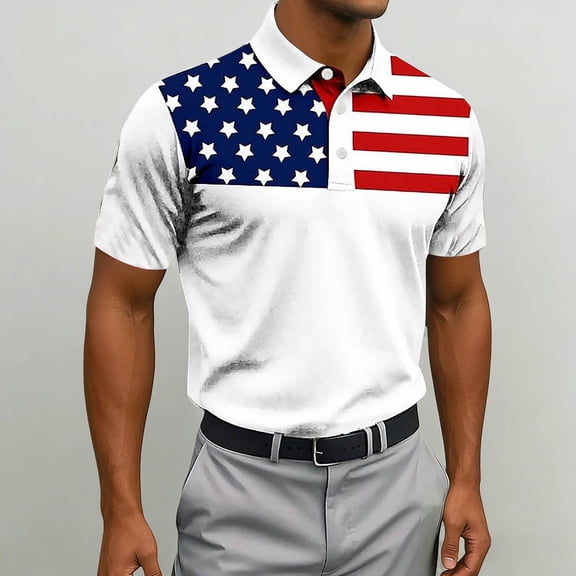 250th Anniversary USA Mens Polo Shirts Short Sleeve Everyday Relaxed Fit American Flag Print Top for 4th of July White S