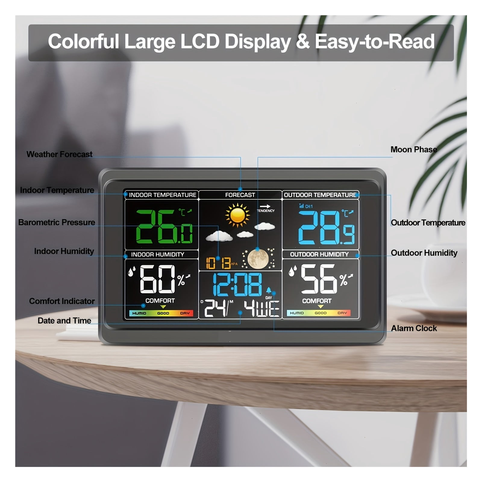 Digital Weather Station, Wireless Indoor Outdoor Thermometer with Backlight