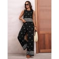 thumbnail image 2 of Women 2 Piece Outfits Summer Vintage Print Sleeveless Top & Wide Leg Pants Beach Outfits Black S, 2 of 9