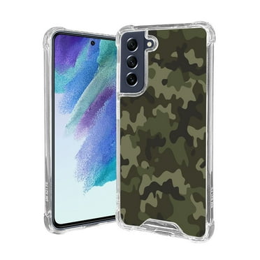 ANJ  Slim Shockproof Hybrid Case   Tempered Glass Cover for Samsung Galaxy S21 FE 5G - Army Green Camo