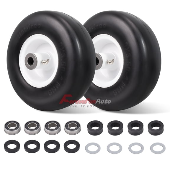 2pcs 9x3.50-4 Flat Free Wheel Tire Solid Smooth Lawn Mower,3/4" or 5/8" Bearing