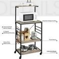 thumbnail image 6 of Kitchen Bakers Rack on Wheels, Microwave Stand Cart with 6 Hooks, Adjustable Feet, Gray, 6 of 9