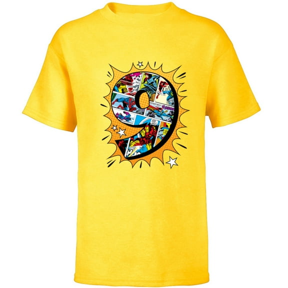 Marvel Avengers Comics 9th Birthday - Short Sleeve T-Shirt for Kids - Customized-Yellow