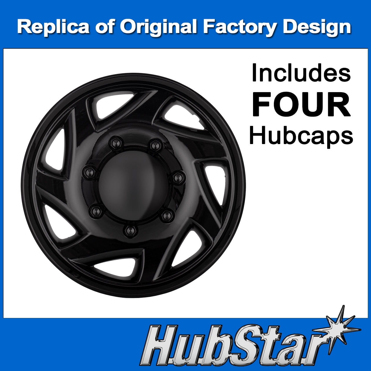 HubStar Hubcap for Ford Van 1998-2023, Gloss Black Premium Heavy-Duty Replacement 16-inch Set