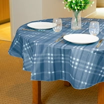 Everyday Luxuries Waterproof Oval Fitted Tablecloth 52 x 70 Inch Stain and Wrinkle Resistant | Decorative 3.6 gauge Blue Atlantic Plaid Vinyl Table Cover for Indoor Outdoor Seating & Occasions.